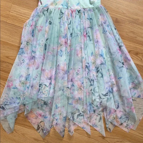 Rare Editions Floral Girls Dress Pastel Accents Halter Mesh Tulle Skirt Size 12 - Picture 6 of 9